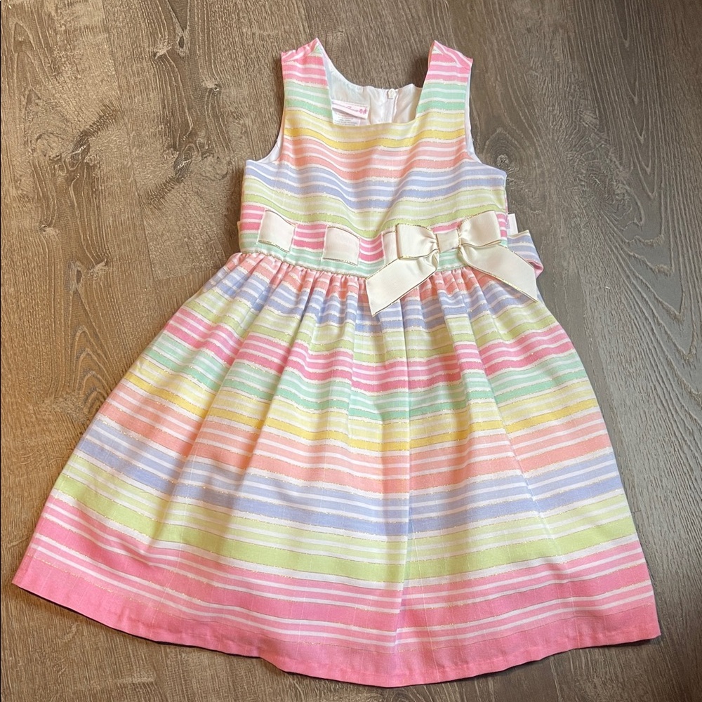 Bonnie Jean Pastel Striped Dress with Bow
